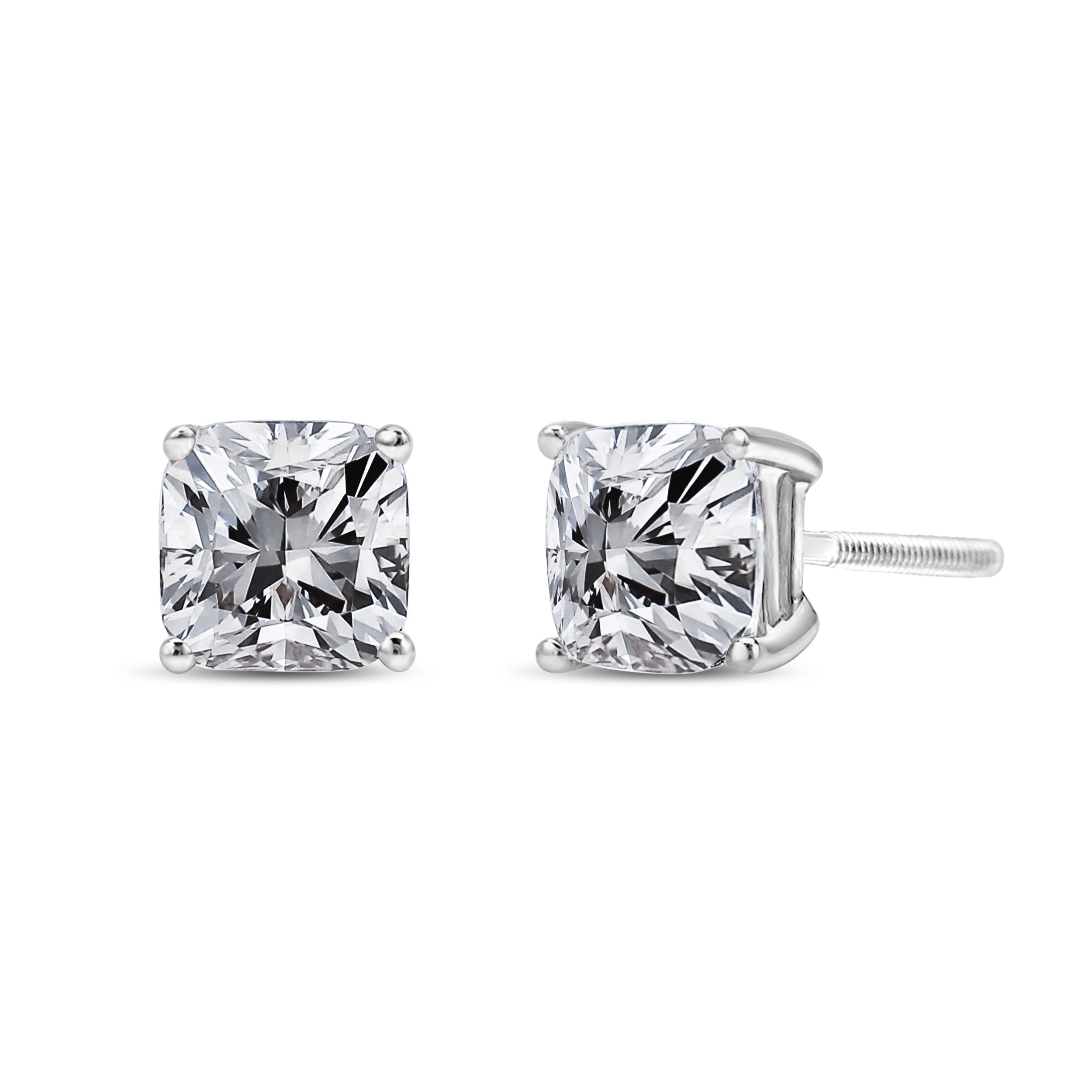 14K White Gold 1 1/2 Cttw Clarity Enhanced Princess Cut Diamond Solitaire Stud Earrings (I-J Color, I1-I2 Clarity) by Bids.com