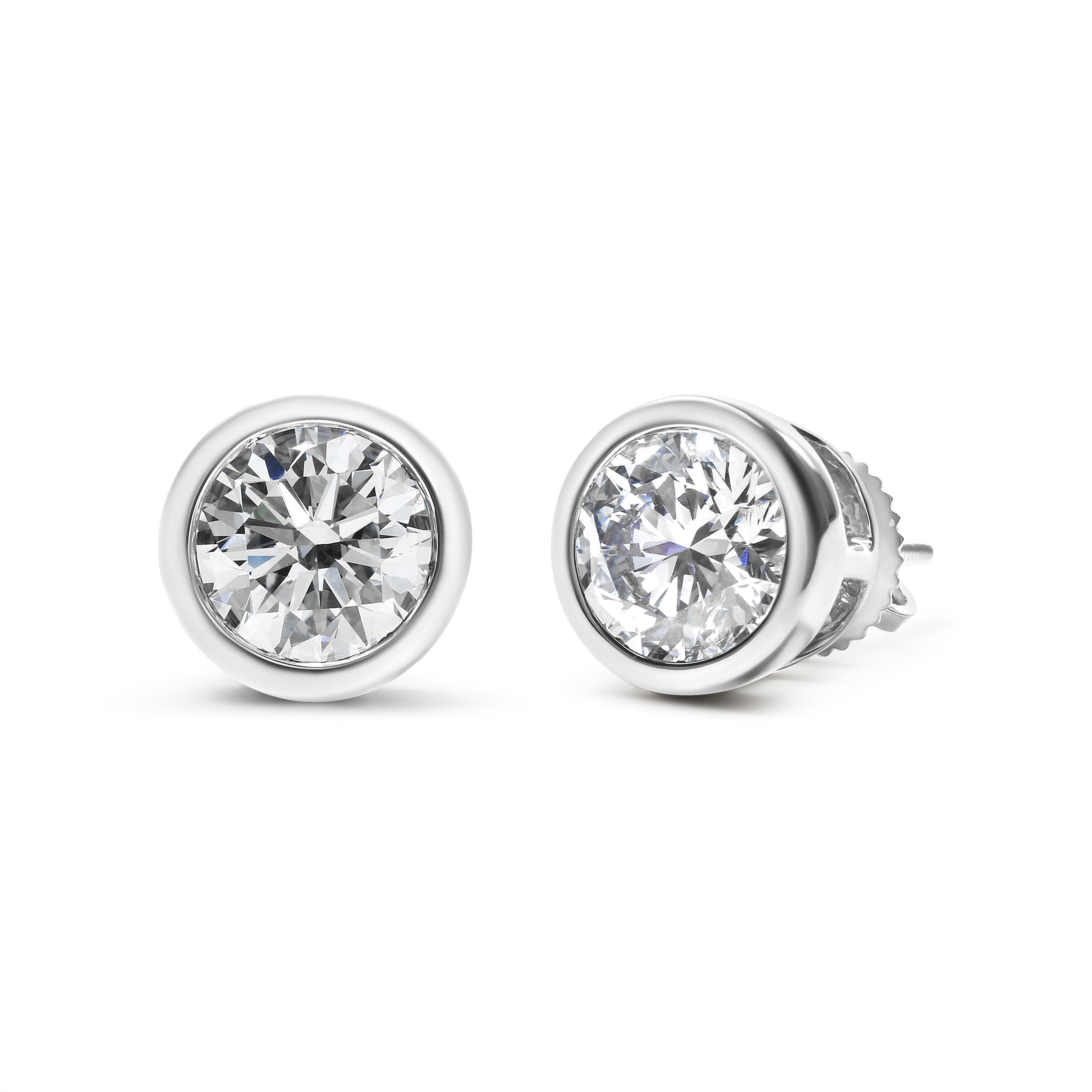 14K White Gold 1.0 Cttw Lab Grown Diamond Screw-Back Classic Bezel Solitaire Stud Earrings (G-H Color, VS2-SI1 Clarity) by Bids.com
