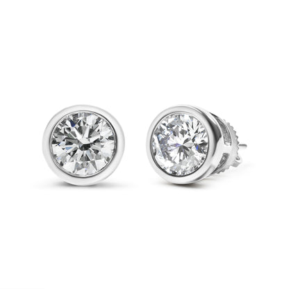 14K White Gold 1.0 Cttw Lab Grown Diamond Screw-Back Classic Bezel Solitaire Stud Earrings (G-H Color, VS2-SI1 Clarity) by Bids.com