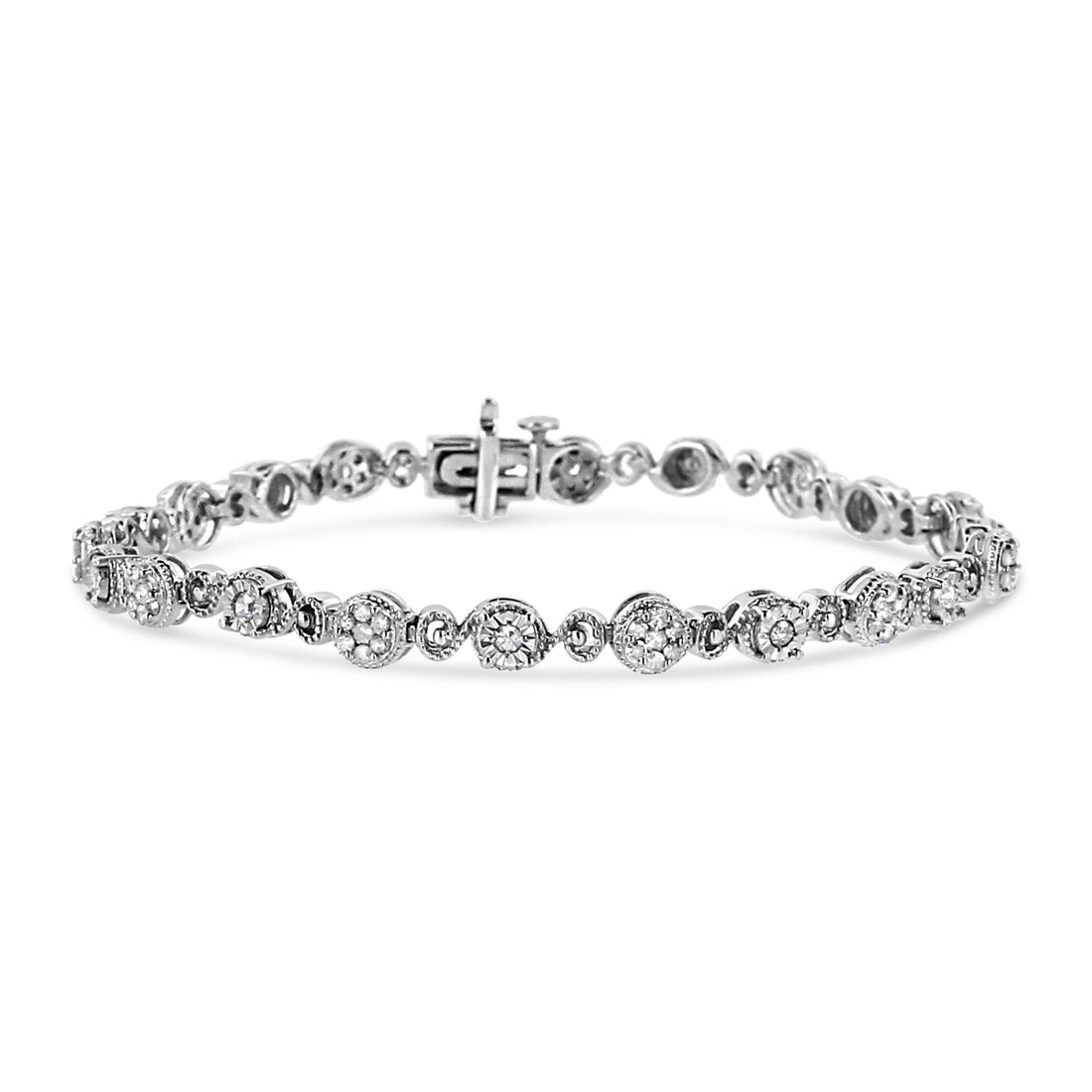 .925 Sterling Silver 1.0 Cttw Diamond Swirl Beaded Link Bracelet (I-J Color, I3-Promo Clarity) - 7.25" Inches by Bids.com
