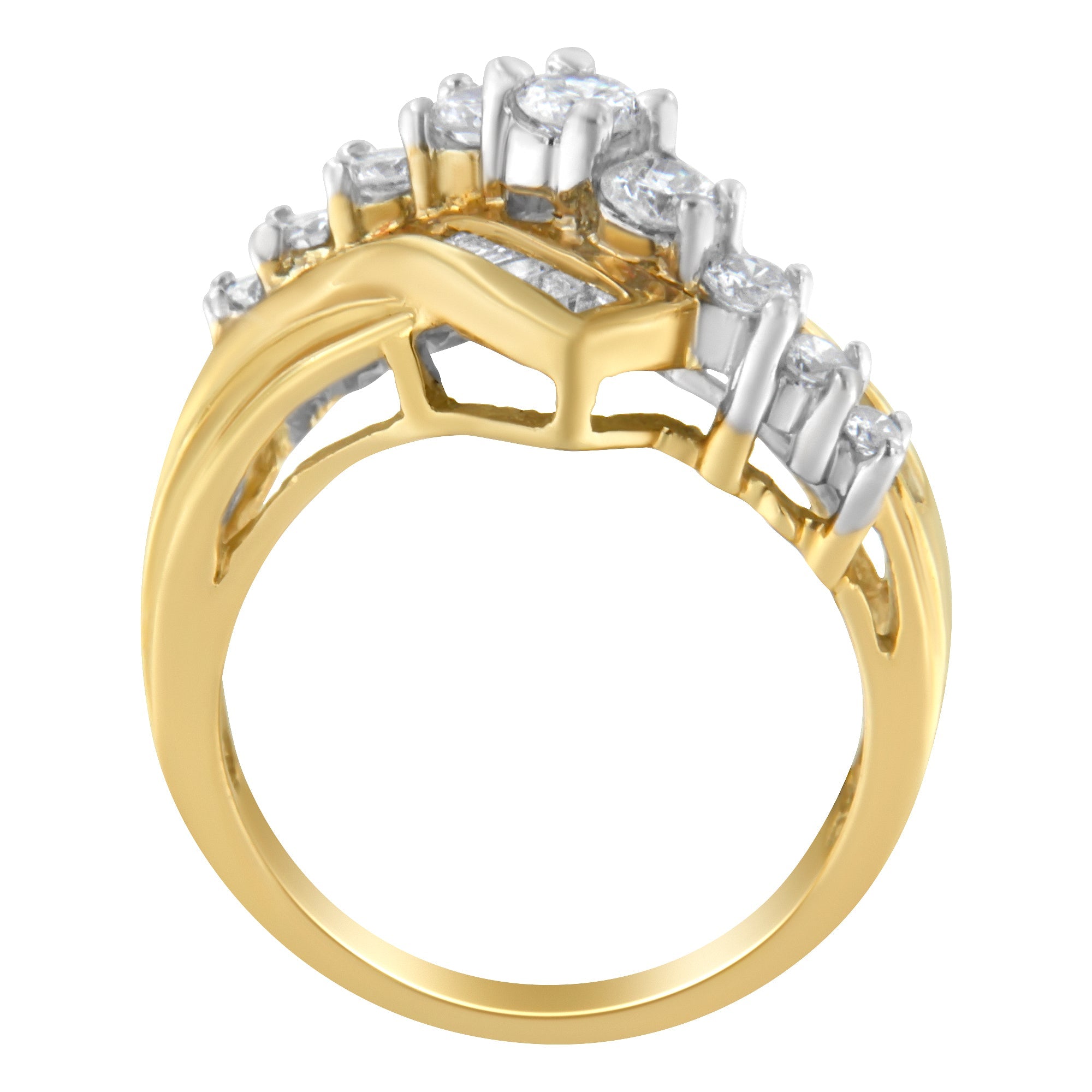 10K Two-Toned Diamond Bypass Ring (1 Cttw, H-I Color, SI2-I1 Clarity) - Size 6-1/2 by Bids.com