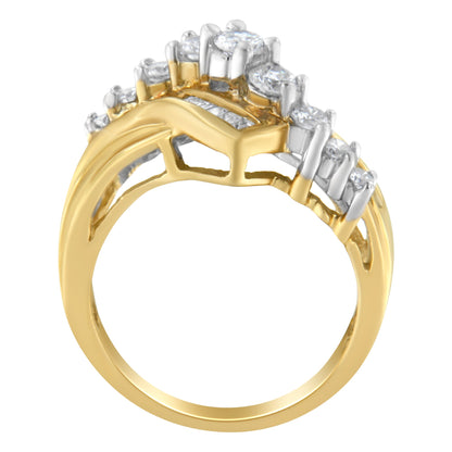 10K Two-Toned Diamond Bypass Ring (1 Cttw, H-I Color, SI2-I1 Clarity) - Size 6-1/2 by Bids.com