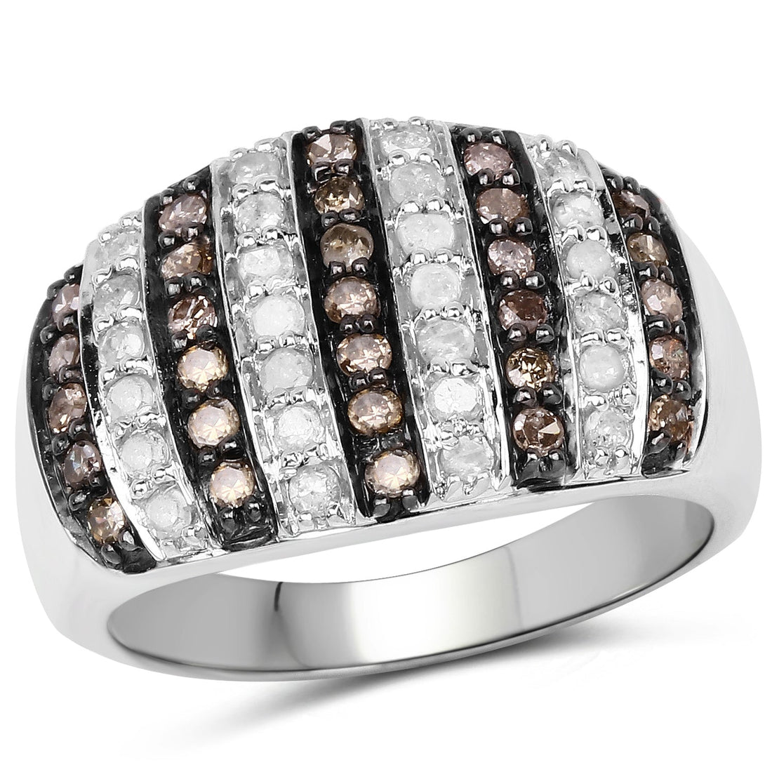 0.83 Carat Genuine Champagne Diamond and White Diamond .925 Sterling Silver Ring by Bids.com