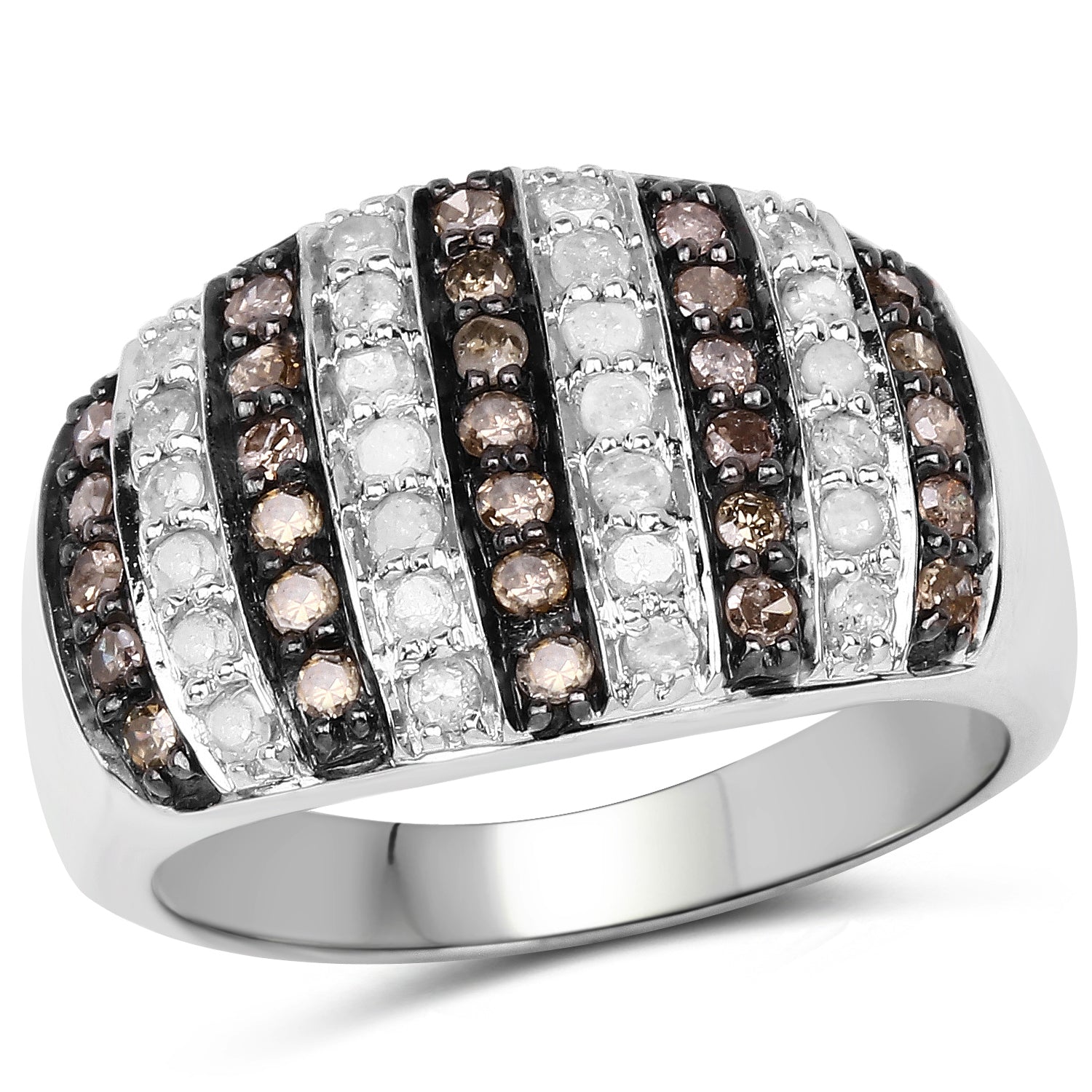 0.83 Carat Genuine Champagne Diamond and White Diamond .925 Sterling Silver Ring by Bids.com