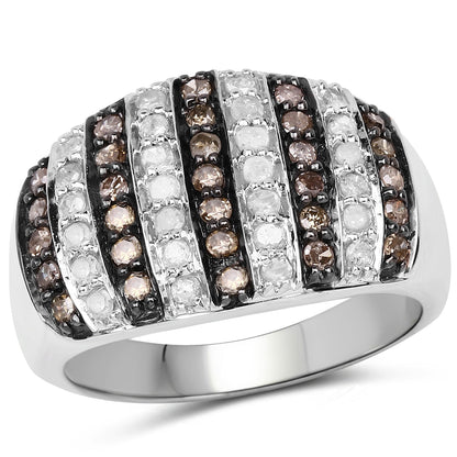 0.83 Carat Genuine Champagne Diamond and White Diamond .925 Sterling Silver Ring by Bids.com