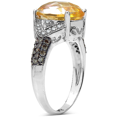4.69 Carat Genuine Citrine, Champagne Diamond &amp; White Diamond .925 Sterling Silver Ring by Bids.com