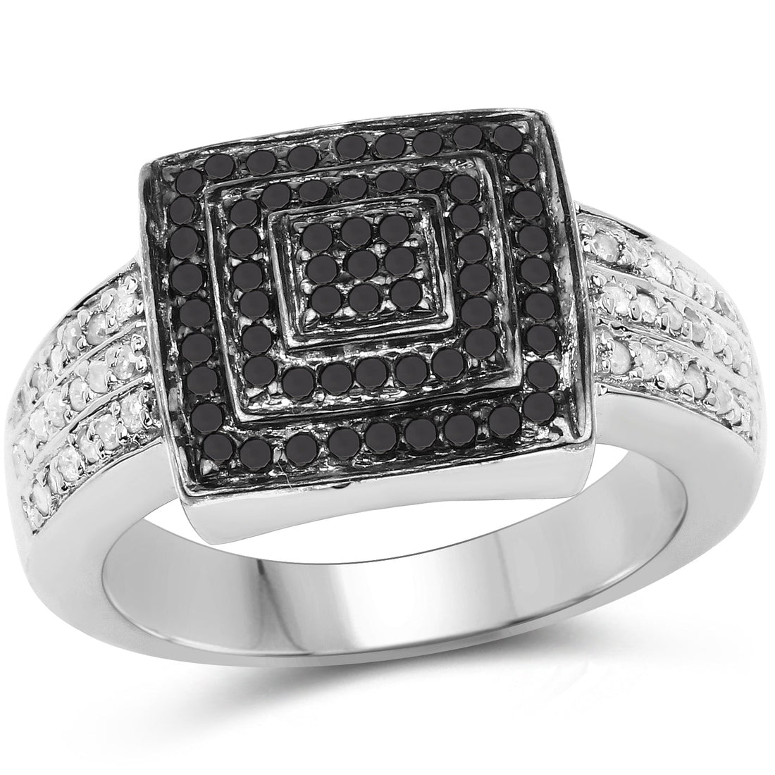 0.55 Carat Genuine Black Diamond and White Diamond .925 Sterling Silver Ring by Bids.com