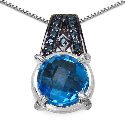 4.94 Carat Genuine Swiss Blue Topaz, Blue Diamond &amp; White Diamond .925 Sterling Silver Pendant by Bids.com