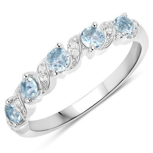 0.54 Carat Genuine Aquamarine and White Topaz .925 Sterling Silver Ring by Bids.com
