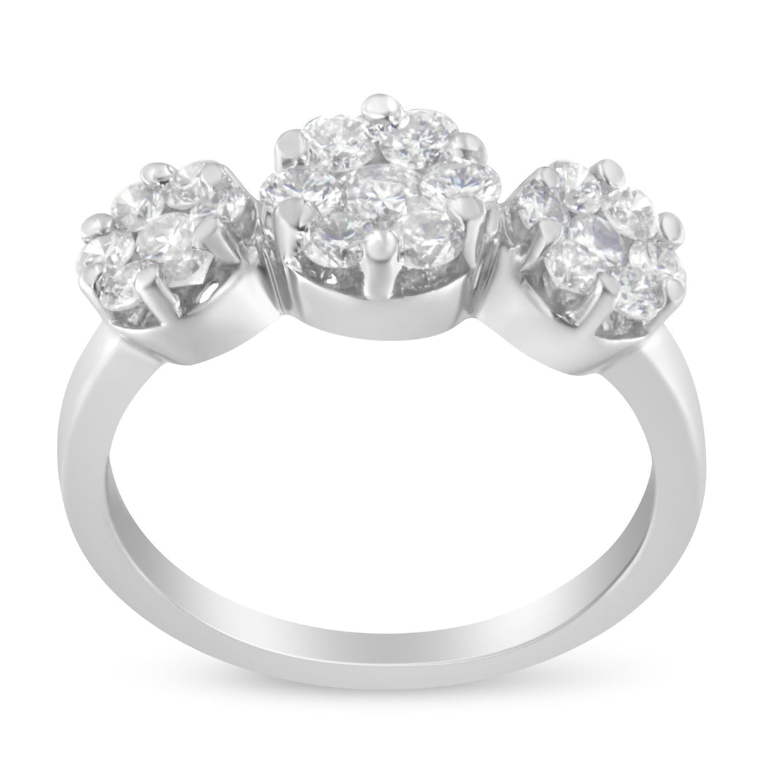 14K White Gold 1-1/4 Cttw Brilliant Cut Diamond Three Round Floral Clusters Engagement or Fashion Ring (H-I Color, SI2-I1 Clarity) - Size 6 by Bids.com