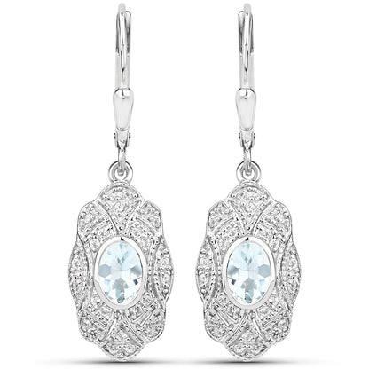0.96 Carat Genuine Aquamarine and White Topaz .925 Sterling Silver Earrings  DestGlow