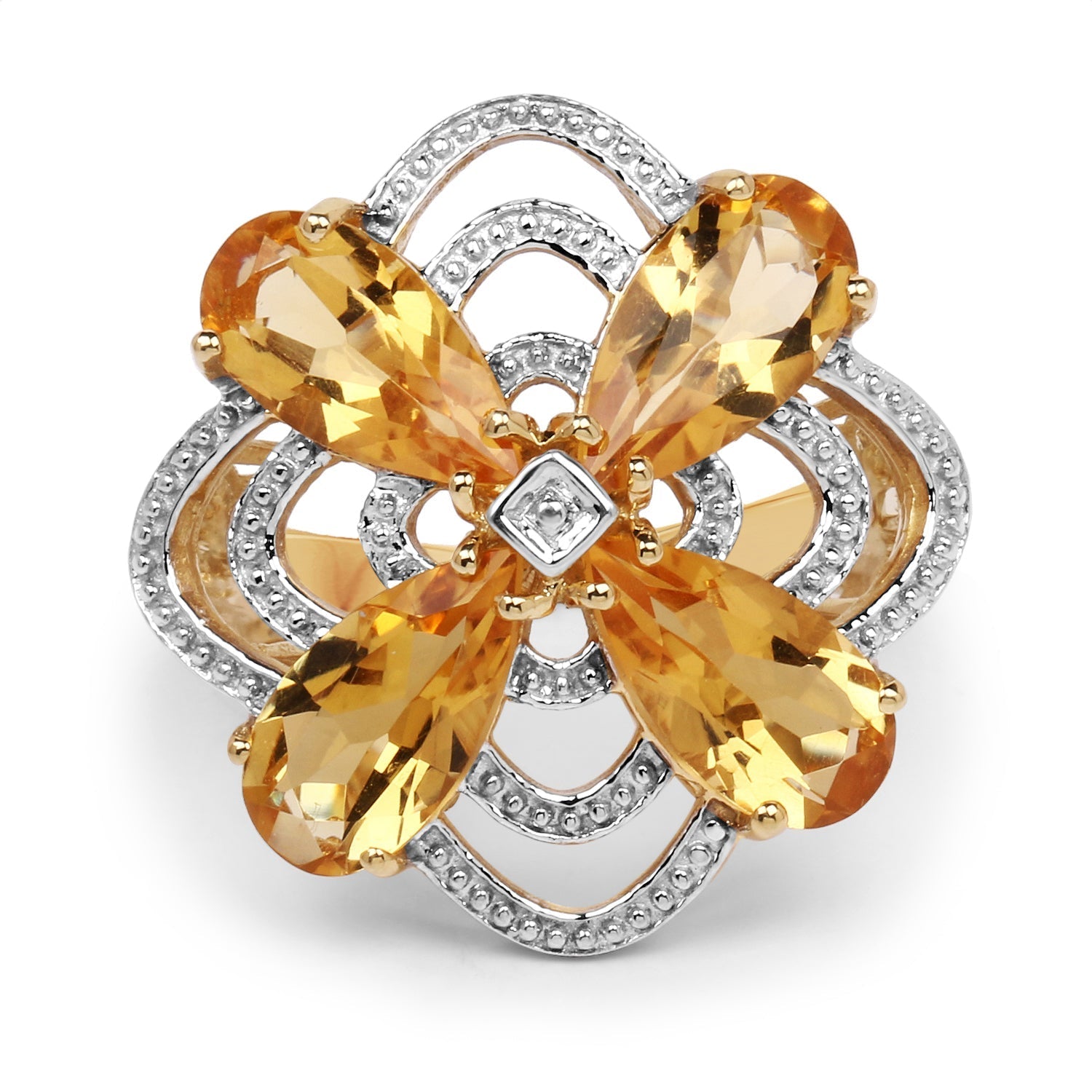 14K Yellow Gold Plated 8.80 Carat Genuine Citrine .925 Sterling Silver Ring  DestGlow
