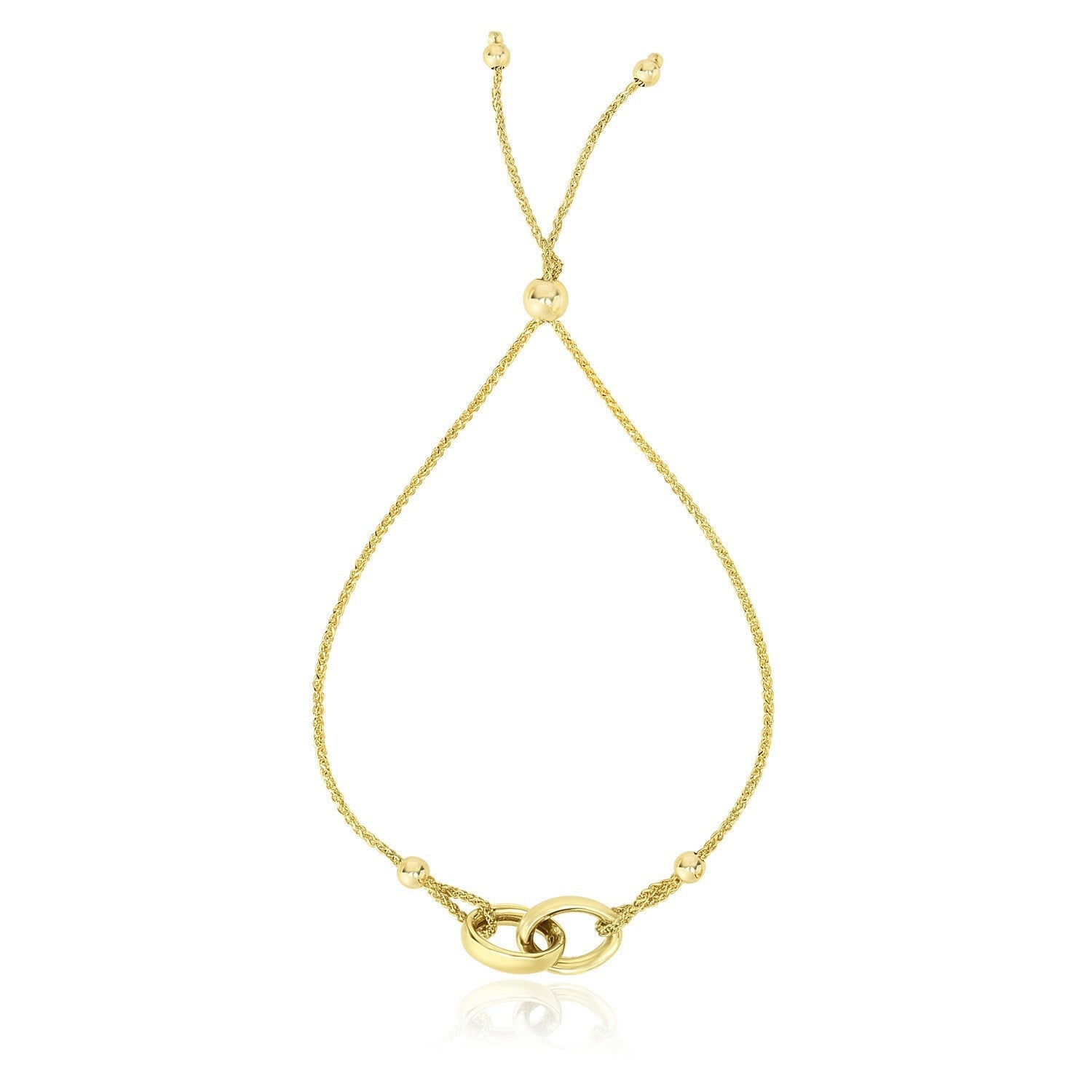 14k Yellow Gold Entwined Rings Adjustable Lariat Style Bracelet by Bids.com