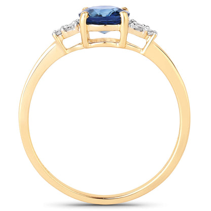 1.08 Carat Genuine Blue Sapphire and White Diamond 14K Yellow Gold Ring by Bids.com