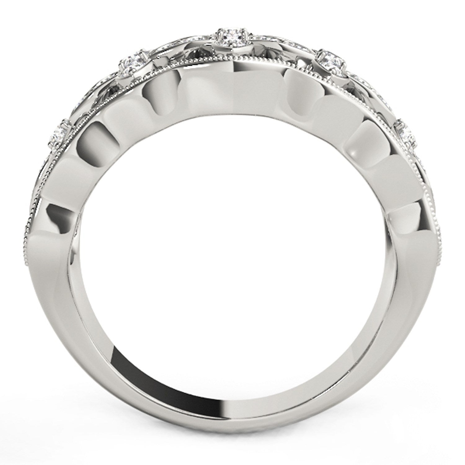 Diamond Studded Four Leaf Clover Motif Ring in 14k White Gold (1/4 cttw) by Bids.com