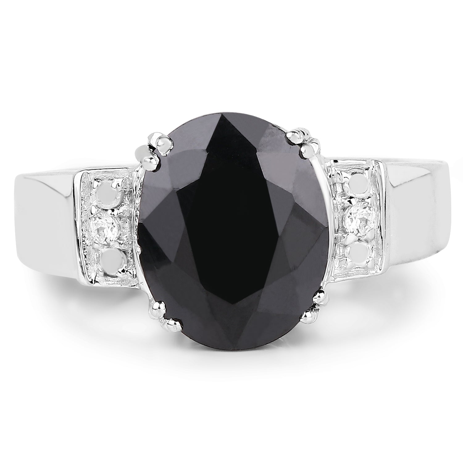 5.29 Carat Genuine Black Sapphire and White Topaz .925 Sterling Silver Ring by Bids.com