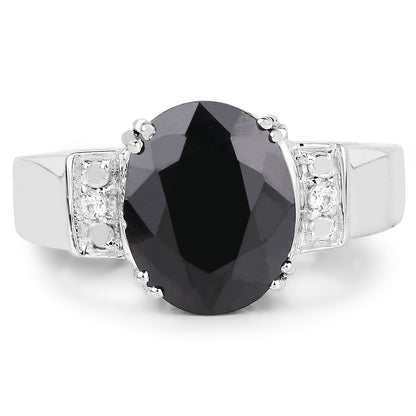 5.29 Carat Genuine Black Sapphire and White Topaz .925 Sterling Silver Ring by Bids.com