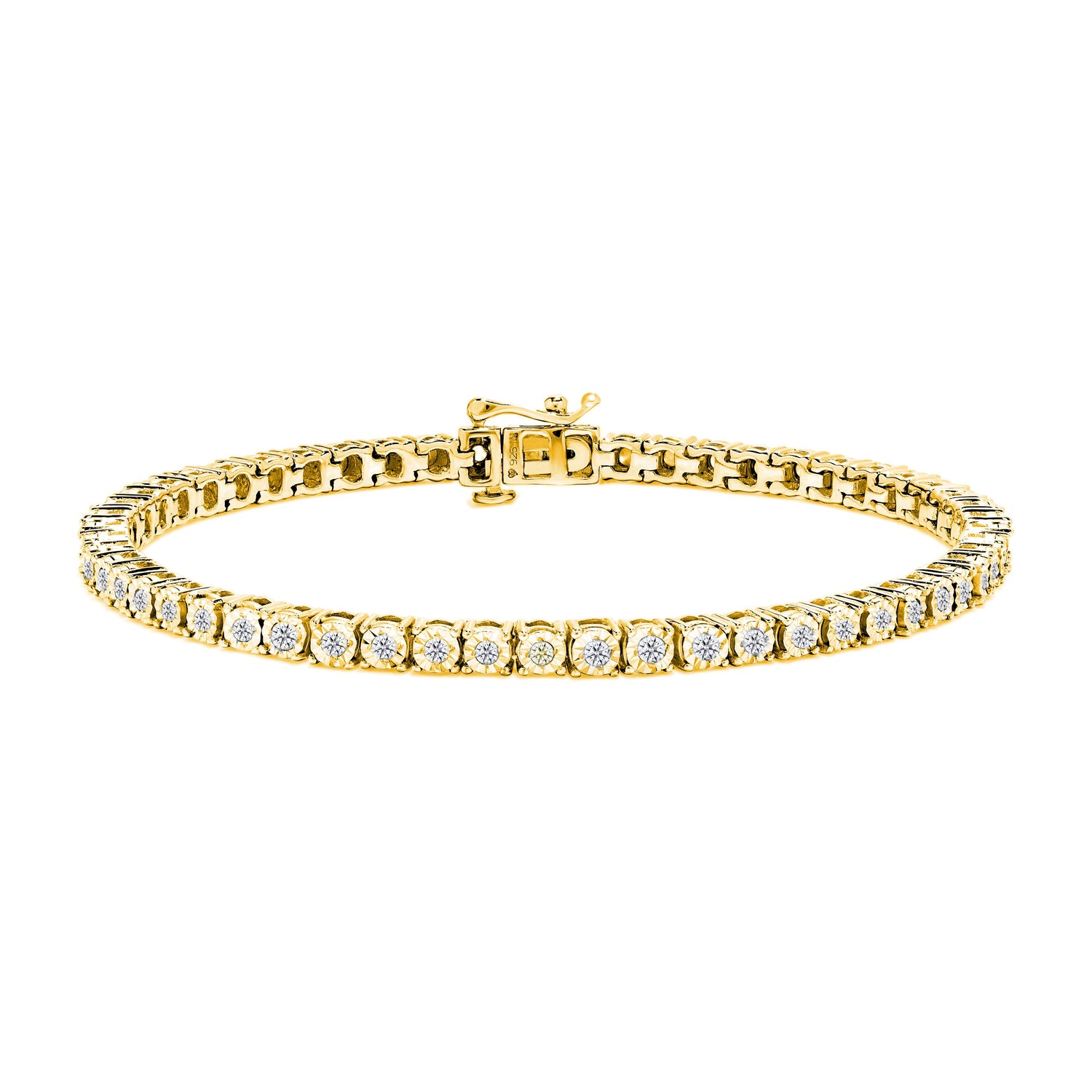 .925 Sterling Silver 1.0 Cttw Miracle-Set Diamond Round Faceted Bezel Tennis Bracelet (I-J Color, I3 Clarity) - 7" by Bids.com