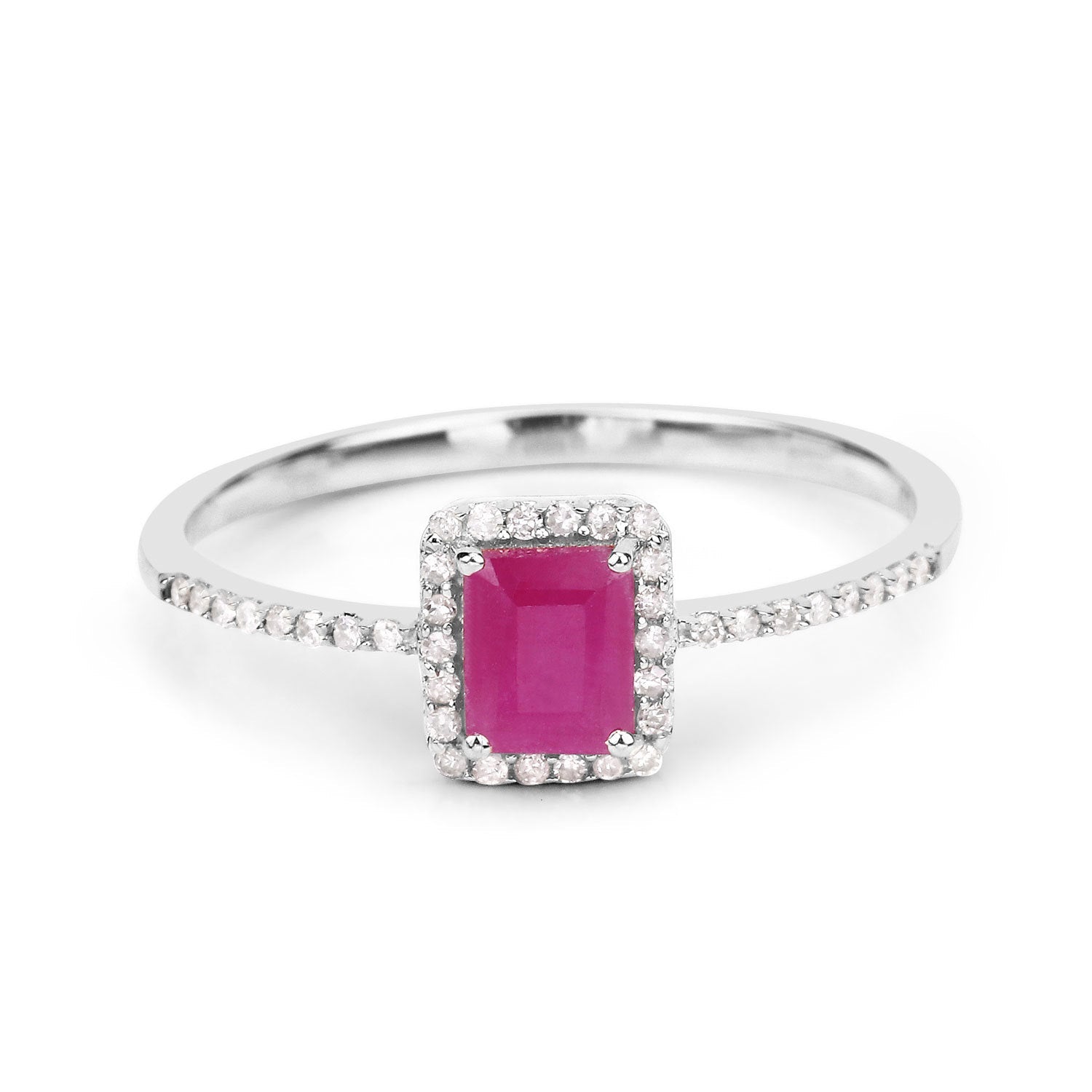 0.58 Carat Genuine Ruby and White Diamond 14K White Gold Ring by Bids.com