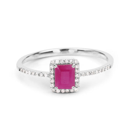 0.58 Carat Genuine Ruby and White Diamond 14K White Gold Ring by Bids.com