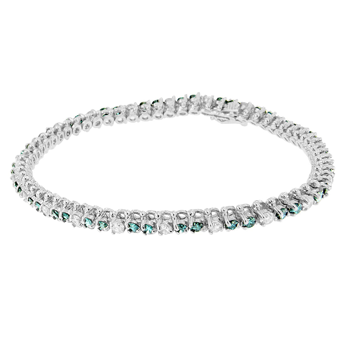 14K White Gold 4 5/8 Cttw Alternating White and Blue Diamond Martini Set Tennis Bracelet (H-I Color, I1-I2 Clarity) - 7" Inches by Bids.com