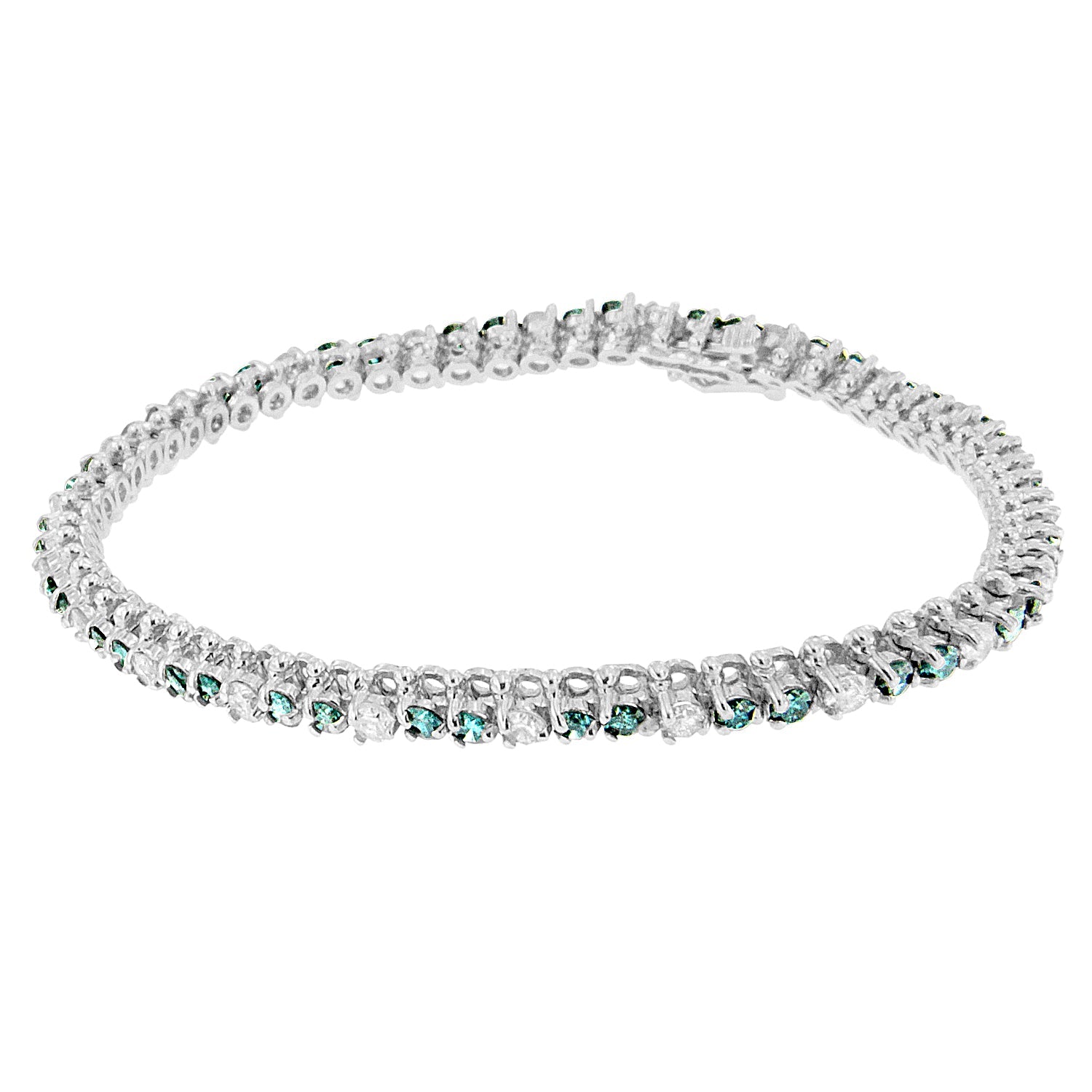 14K White Gold 4 5/8 Cttw Alternating White and Blue Diamond Martini Set Tennis Bracelet (H-I Color, I1-I2 Clarity) - 7" Inches by Bids.com