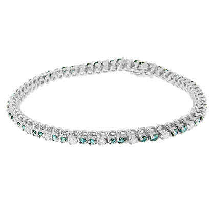 14K White Gold 4 5/8 Cttw Alternating White and Blue Diamond Martini Set Tennis Bracelet (H-I Color, I1-I2 Clarity) - 7" Inches by Bids.com