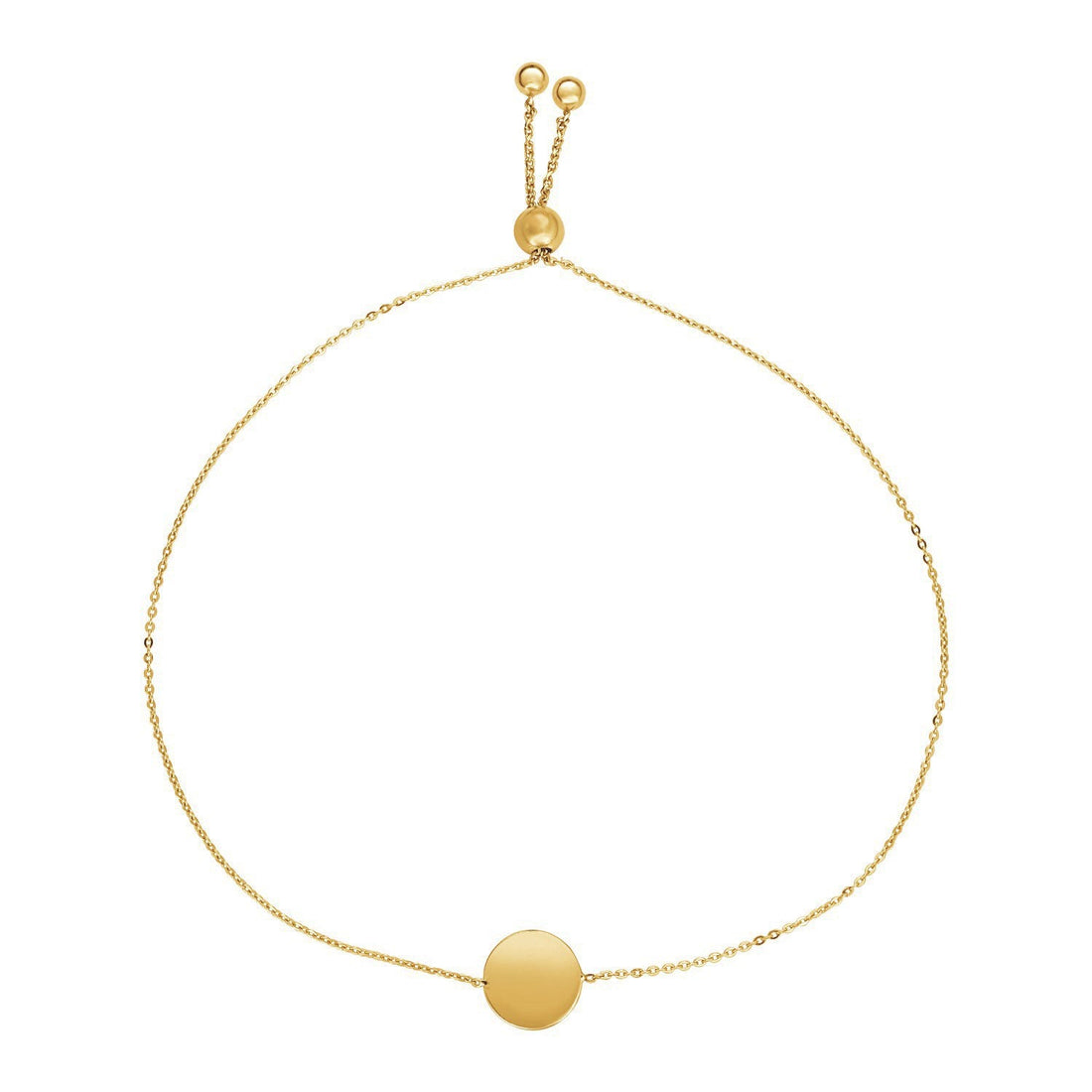Adjustable Bracelet with Shiny Circle in 14k Yellow Gold by Bids.com
