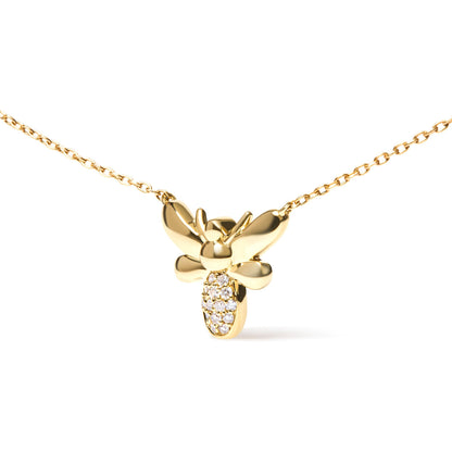 10K Yellow Gold Diamond Accented Bumble Bee Pendant 18" Inch Necklace (H-I Color, I1-I2 Clarity) by Bids.com