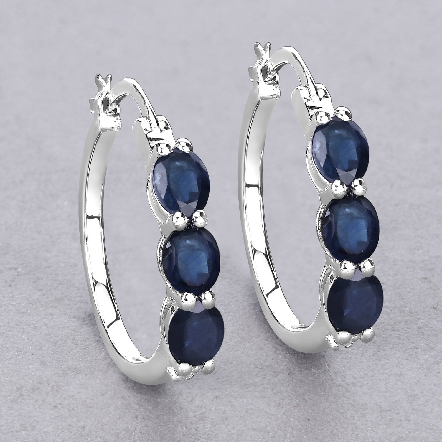 2.05 Carat Genuine Blue Sapphire and White Diamond .925 Sterling Silver Earrings  DestGlow