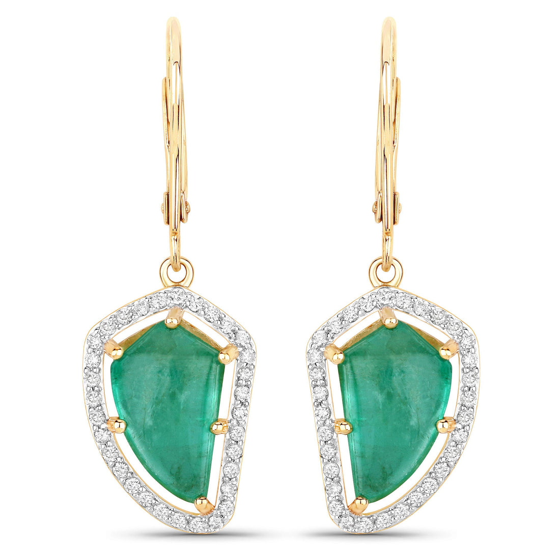 7.56 Carat Genuine Colombian Emerald and White Diamond 14K Yellow Gold Earrings by Bids.com