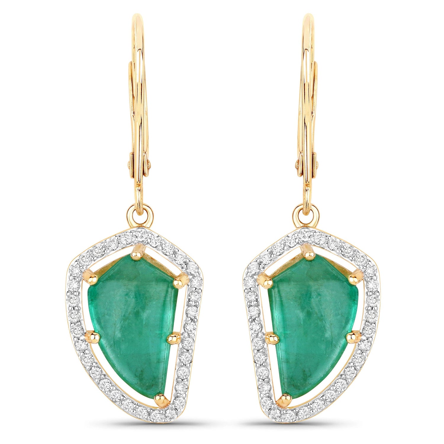 7.56 Carat Genuine Colombian Emerald and White Diamond 14K Yellow Gold Earrings by Bids.com