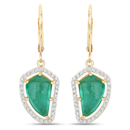 7.56 Carat Genuine Colombian Emerald and White Diamond 14K Yellow Gold Earrings by Bids.com