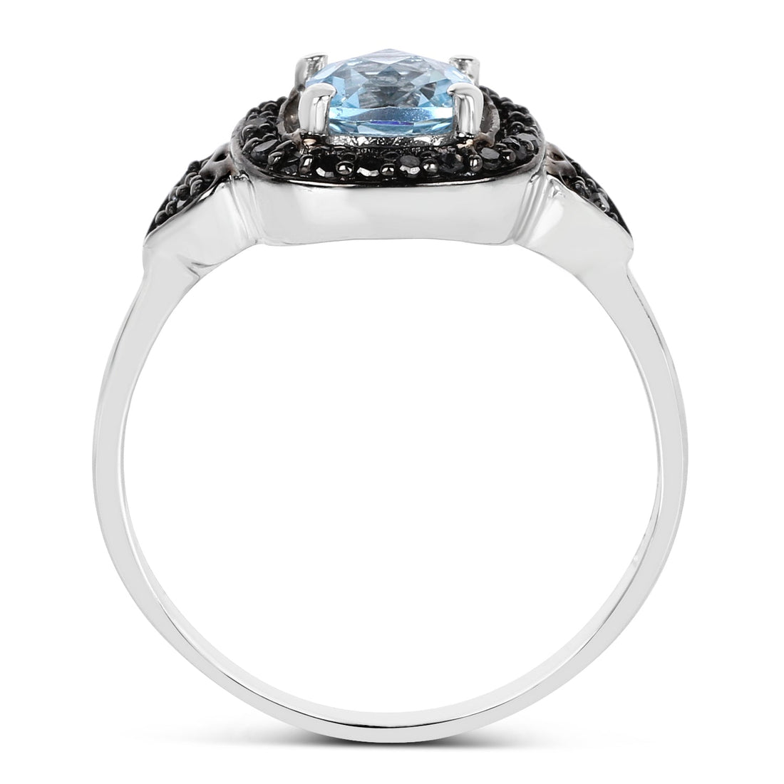 1.19 Carat Genuine Swiss Blue Topaz &amp; Black Diamond .925 Sterling Silver Ring by Bids.com