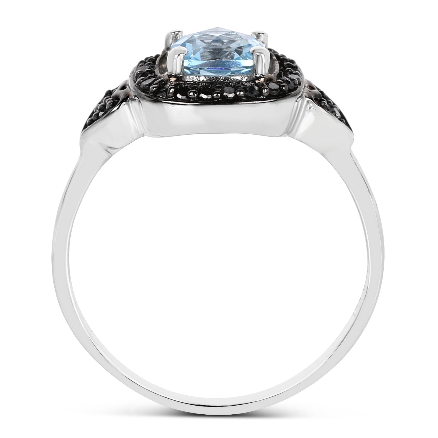 1.19 Carat Genuine Swiss Blue Topaz &amp; Black Diamond .925 Sterling Silver Ring by Bids.com