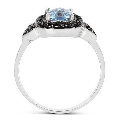 1.19 Carat Genuine Swiss Blue Topaz &amp; Black Diamond .925 Sterling Silver Ring by Bids.com