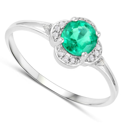 0.46 Carat Genuine Zambian Emerald and White Diamond 14K White Gold Ring  DestGlow