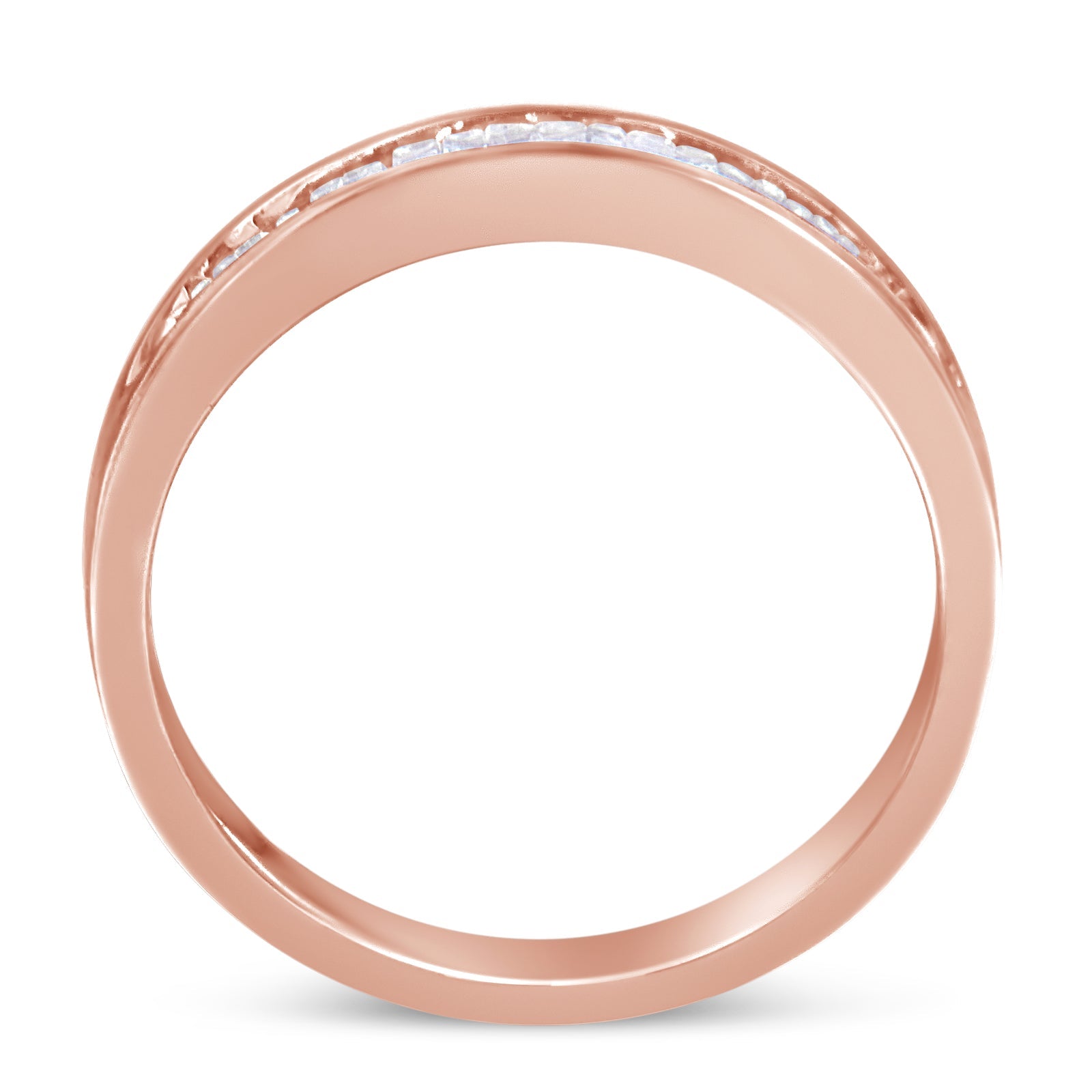 10K Rose Gold over .925 Sterling Silver 1/5 Cttw Diamond Channel-Set Stackable Band Ring (H-I Color, I1-I2 Clarity) - Size 6 3/4 by Bids.com