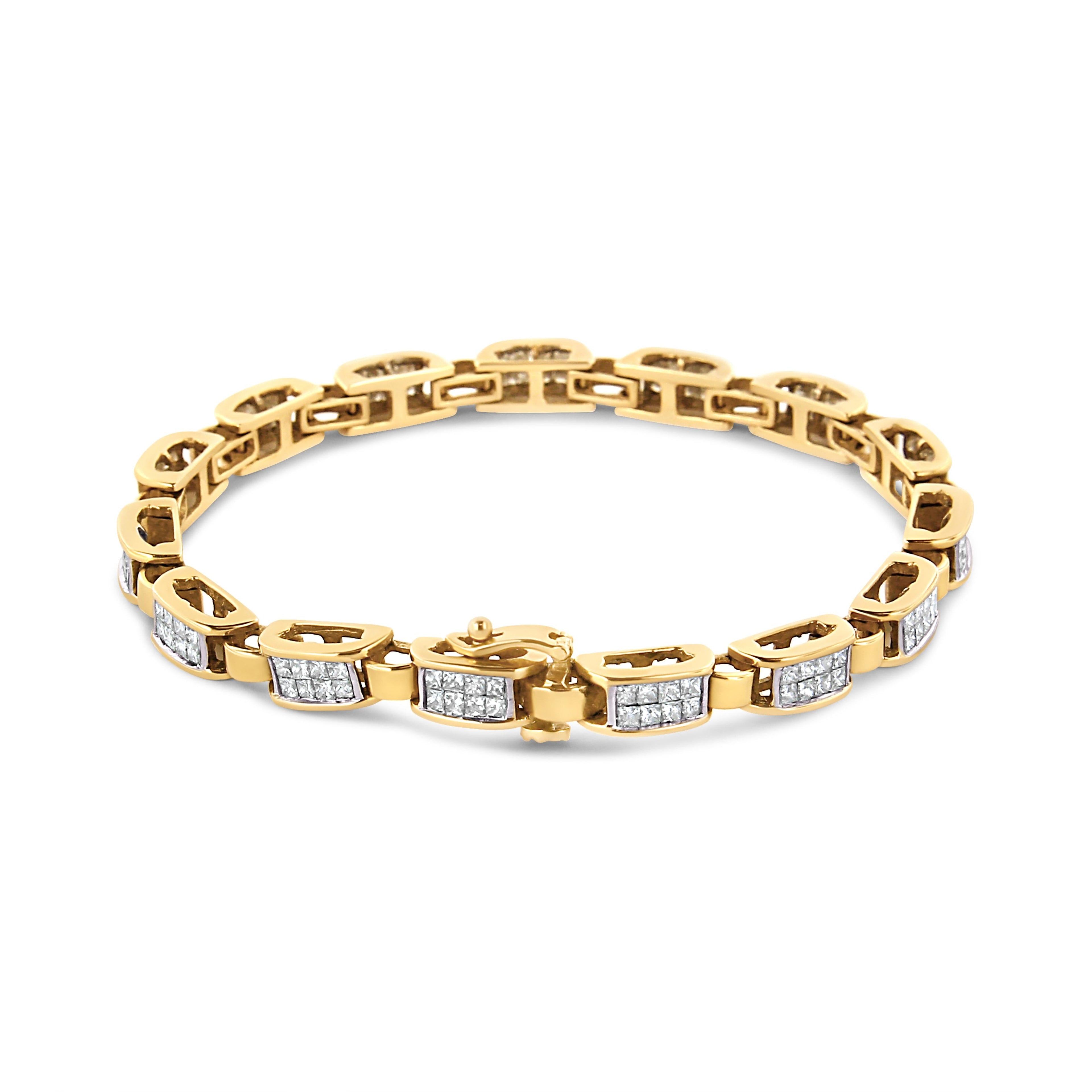 14K Yellow Gold 2 1/2 Cttw Princess-Cut Diamond Link Tennis Bracelet (H-I Color, SI2-I1 Clarity) - 7.25" by Bids.com