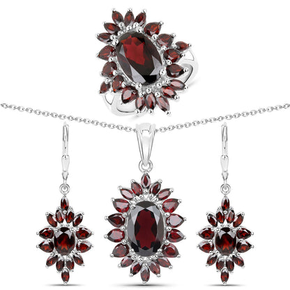 20.24 Carat Genuine Garnet .925 Sterling Silver 3 Piece Jewelry Set (Ring, Earrings, and Pendant w/ Chain) by Bids.com