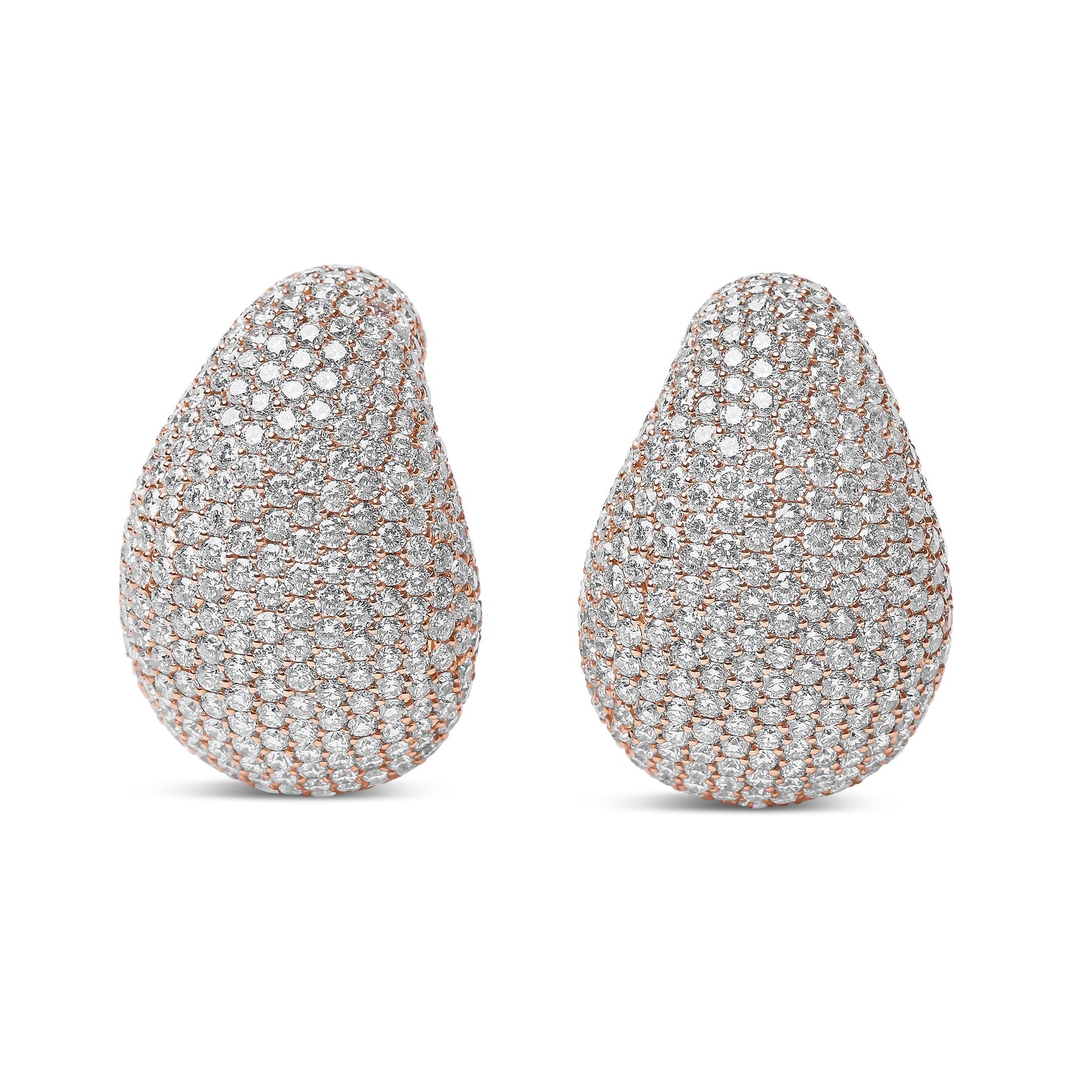 18K Rose Gold 13 1/5 Cttw Micro-Pave Diamond Sculptural Design Statement Omega Back Earrings (G-H Color, SI1-SI2 Clarity) by Bids.com