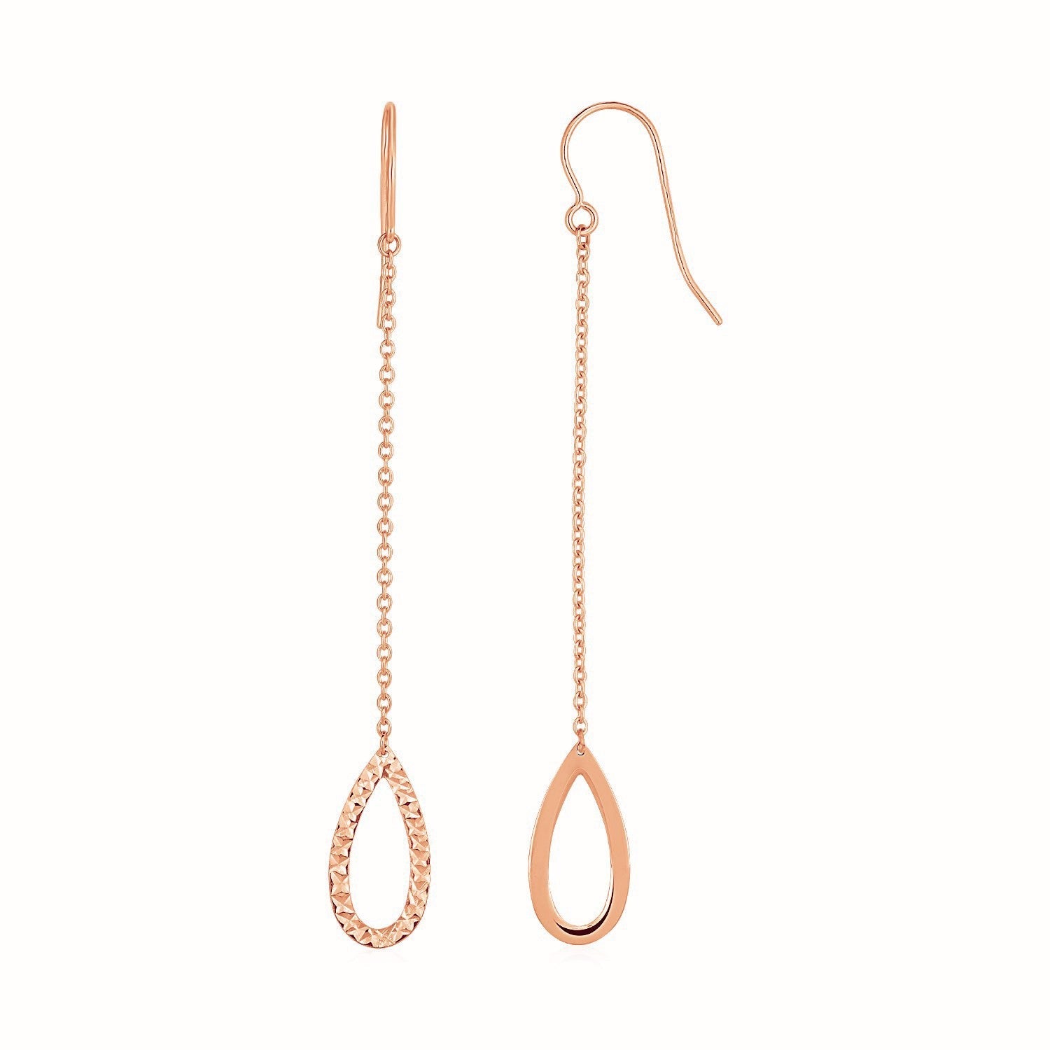 Textured Pear Shaped Long Drop Earrings in 14k Rose Gold by Bids.com