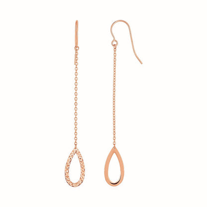 Textured Pear Shaped Long Drop Earrings in 14k Rose Gold by Bids.com