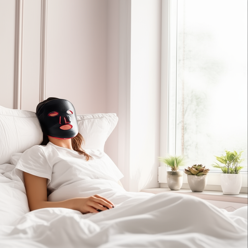 Eco Face proCLEAR LED Mask Jet Black - Red &amp; Near Infrared Light Therapy for Anti-Aging - DestGlow