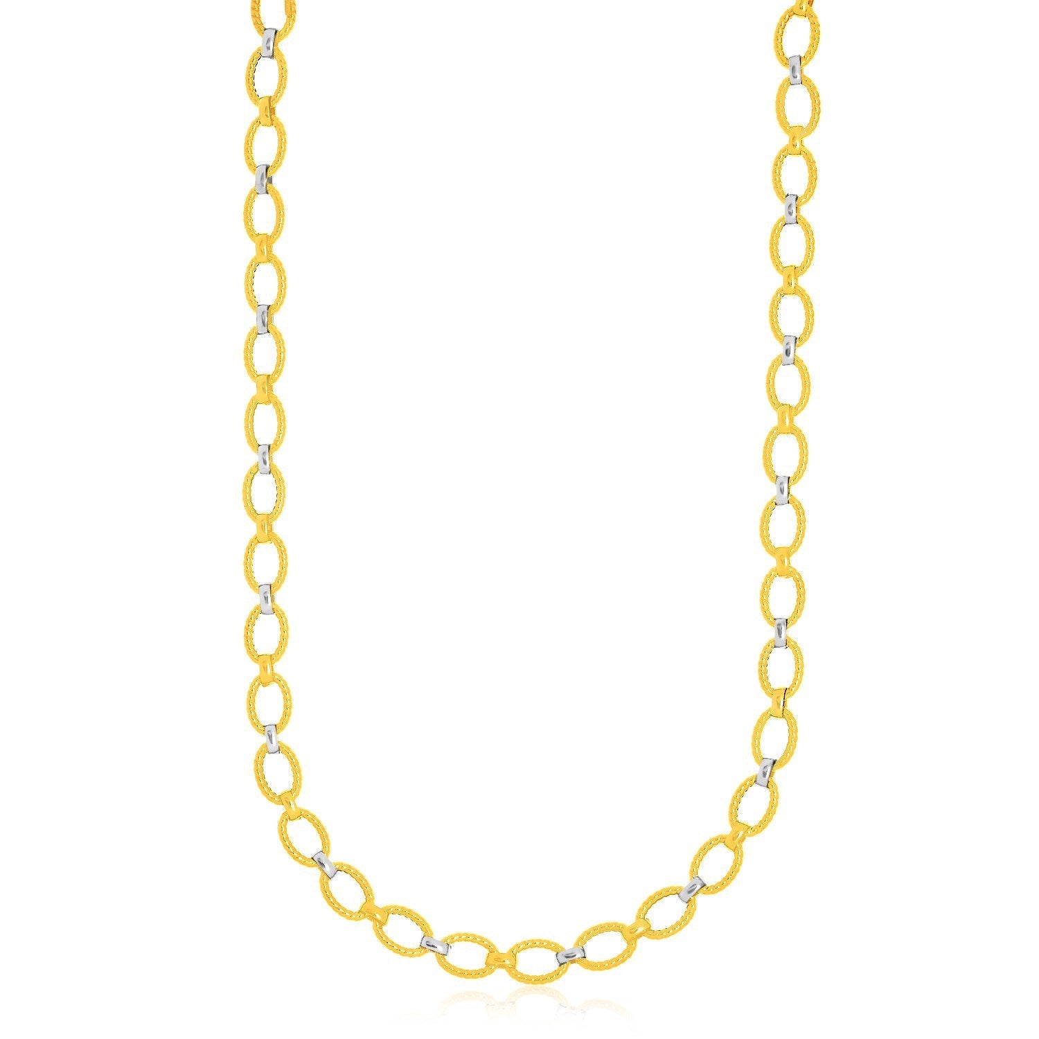 14k Two-Tone Gold Multi-Textured Oval Link Fancy Necklace by Bids.com