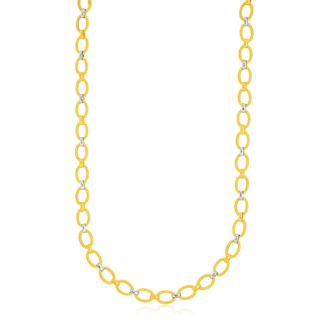 14k Two-Tone Gold Multi-Textured Oval Link Fancy Necklace by Bids.com