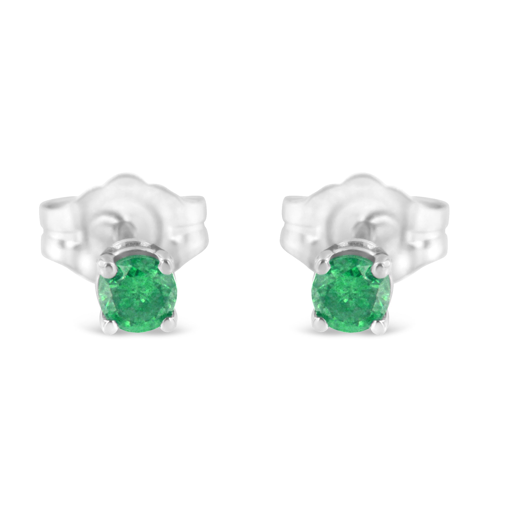 .925 Sterling Silver 1/4 Cttw Round Brilliant-Cut Green Diamond Classic 4-Prong Stud Earrings (Fancy Color-Enhanced, I2-I3 Clarity) by Bids.com