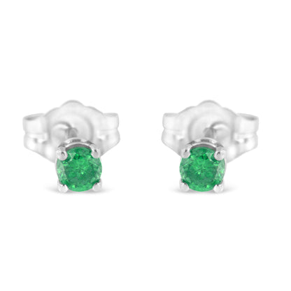 .925 Sterling Silver 1/4 Cttw Round Brilliant-Cut Green Diamond Classic 4-Prong Stud Earrings (Fancy Color-Enhanced, I2-I3 Clarity) by Bids.com