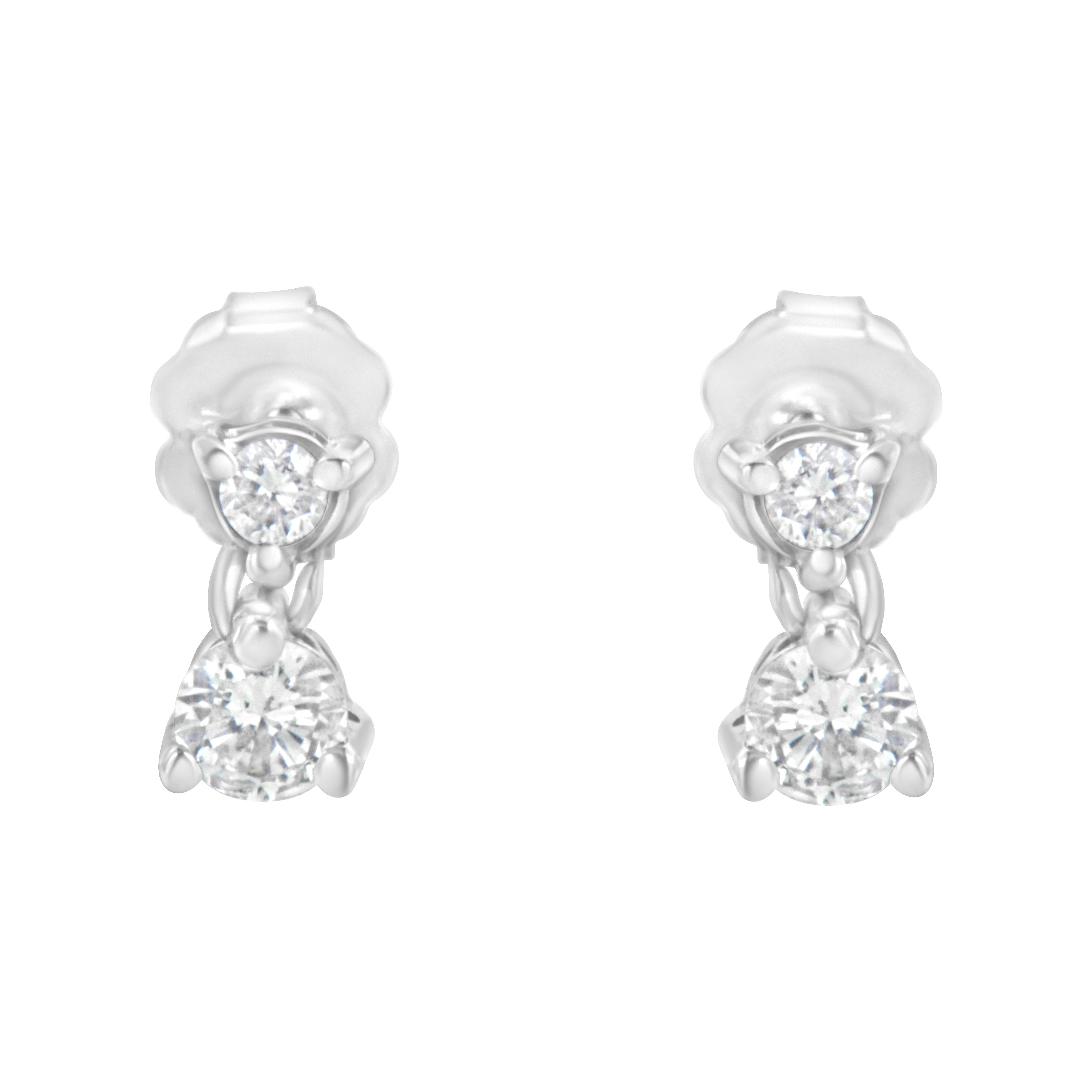 14KT White Gold 1/2 cttw Double Diamond Dangle Stud Earrings (H-I, I1-I2) by Bids.com