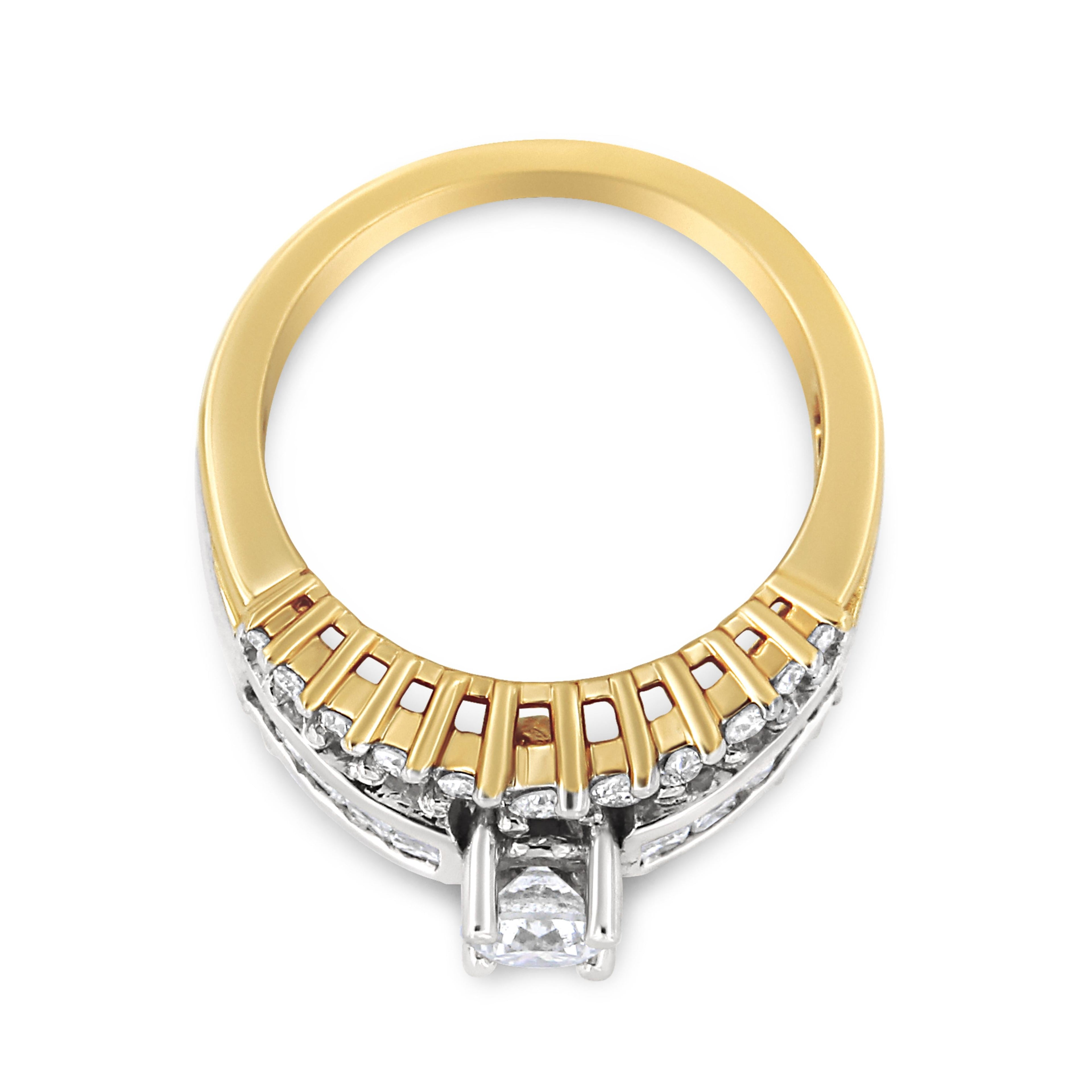14K Yellow and White Gold 1 1/2 Cttw Round and Princess-Cut Diamond Band Ring (H-I Color, SI2-I Clarity)  DestGlow